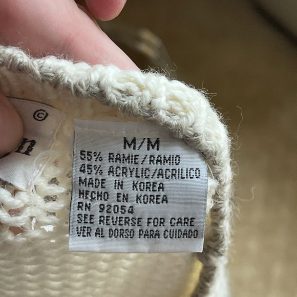 1980s Vintage Cottagecore Floral Knit Cardigan – White & Blue Diamond Pattern - Picture 11 of 12